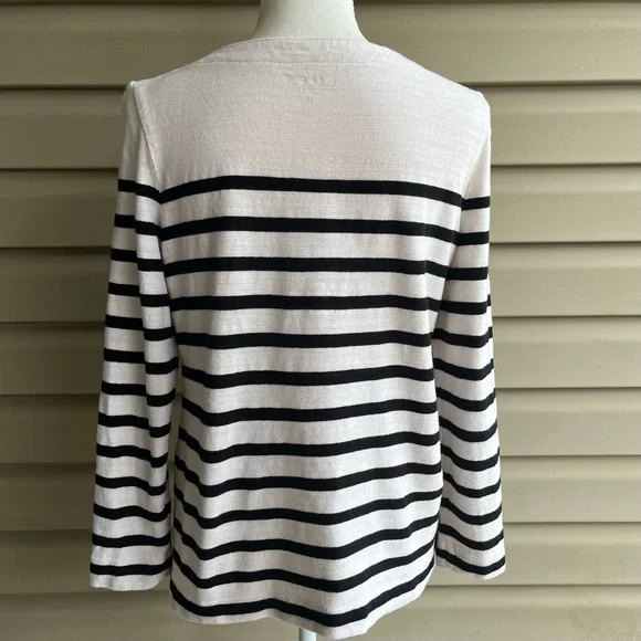 •LOFT• Black/White Striped Boatneck Top - Size Medium - Picture 5 of 7